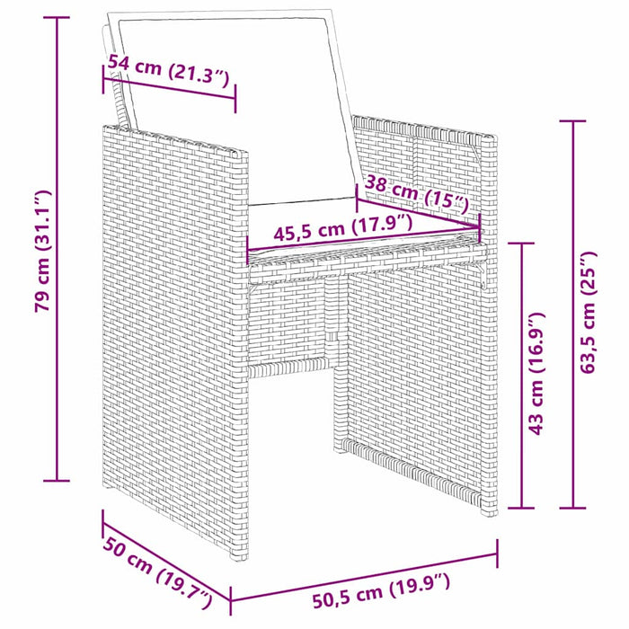 5 Delt Hagedining Sett med Puter Brun Poly Rattan