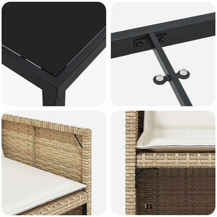 5-delt hagespisesett med puter i beige polyrotting