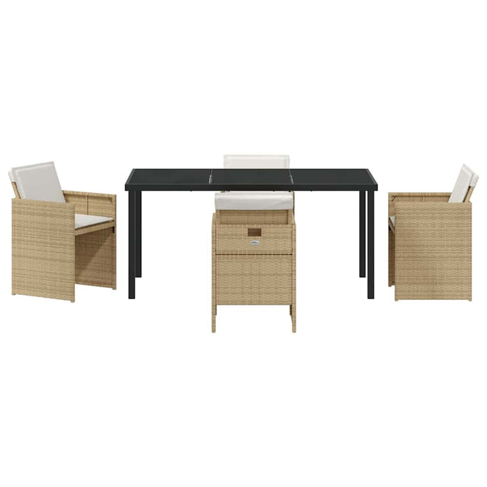 5-delt hagespisesett med puter i beige polyrotting