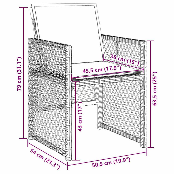 5 delers hage spisegruppe med puter svart poly rattan