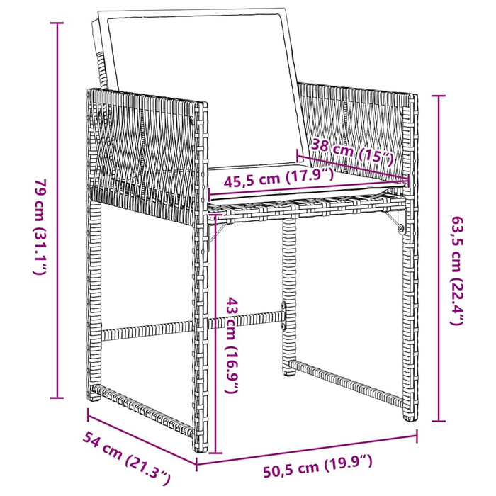5-delt Hage Spise Set med Puter Beige Poly Rottning