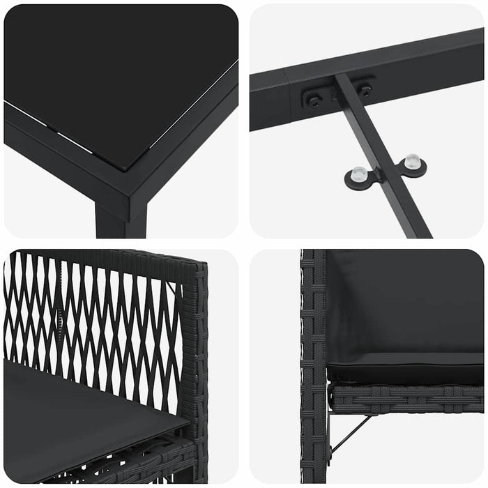 5-delt hagemøbelsett med puter svart poly rotting