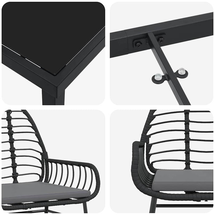 5 Delers Hage Spisestue Sett med Puder Svart Poly Rottings