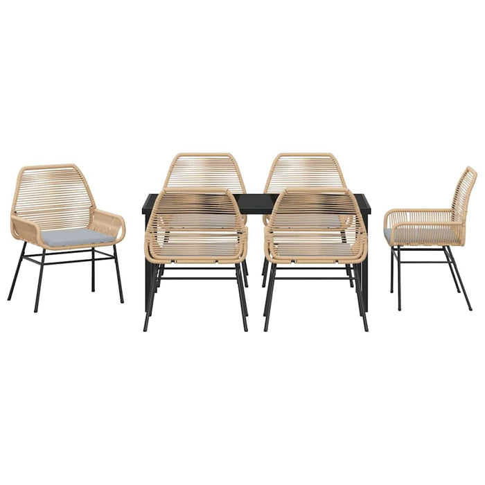 7 Delt Hage Spisebordsett med Puter i Brun Poly Rattan