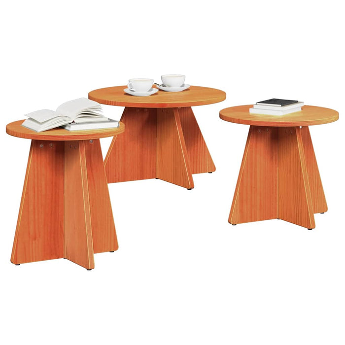 Kaffebord 3 pcs Voksbrun 49 x 49 x 30 cm Heltre furu