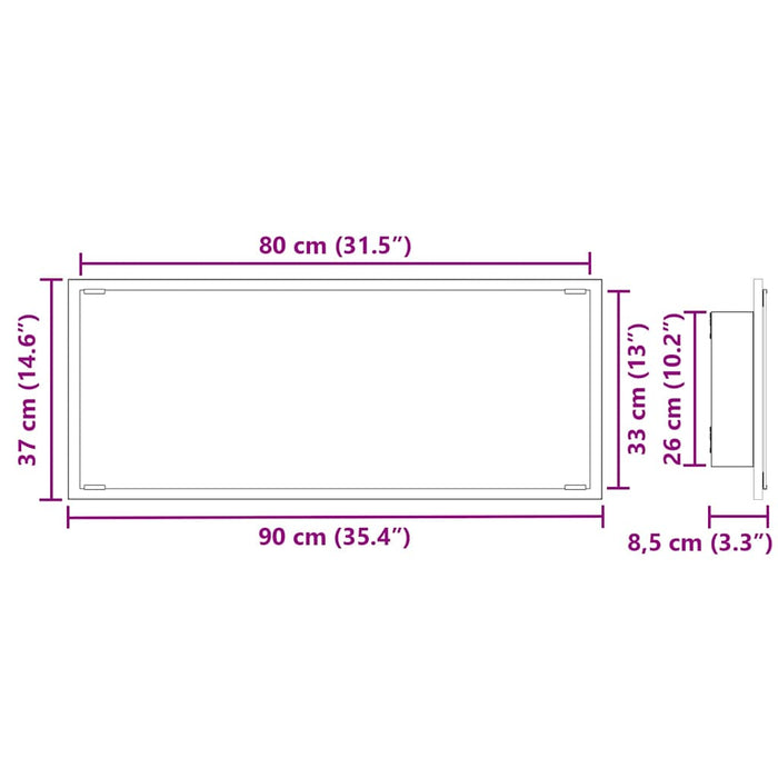 Speil med speillys Gammelt tre 90 x 8.5 x 37 cm Konstruert tre