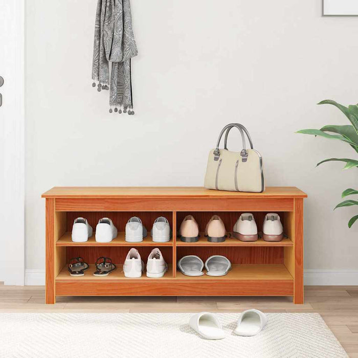Skobenk med hylle Voksbrun 110 x 38 x 45.5 cm Heltre furu
