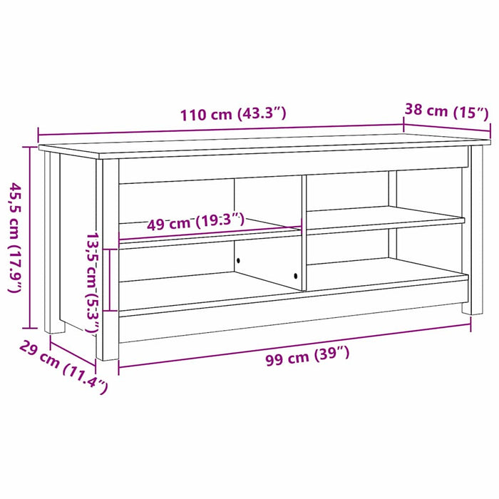 Skobenk med hylle Voksbrun 110 x 38 x 45.5 cm Heltre furu