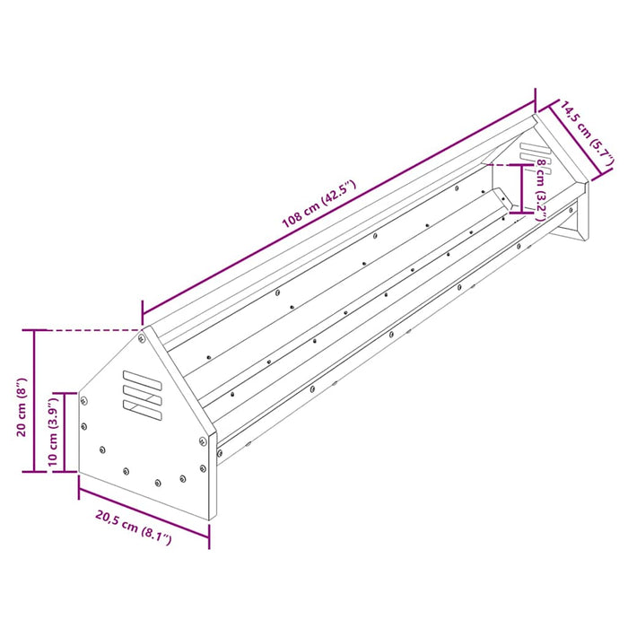 Kylling Fôringsrenne sølv 108 x 20,5 x 20 cm Galvanisert Stål