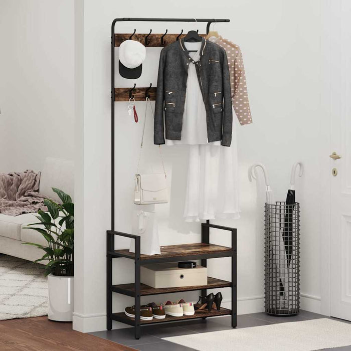 Kleshenger med hylle Røkt eik 75 x 34 x 184 cm Konstruert tre