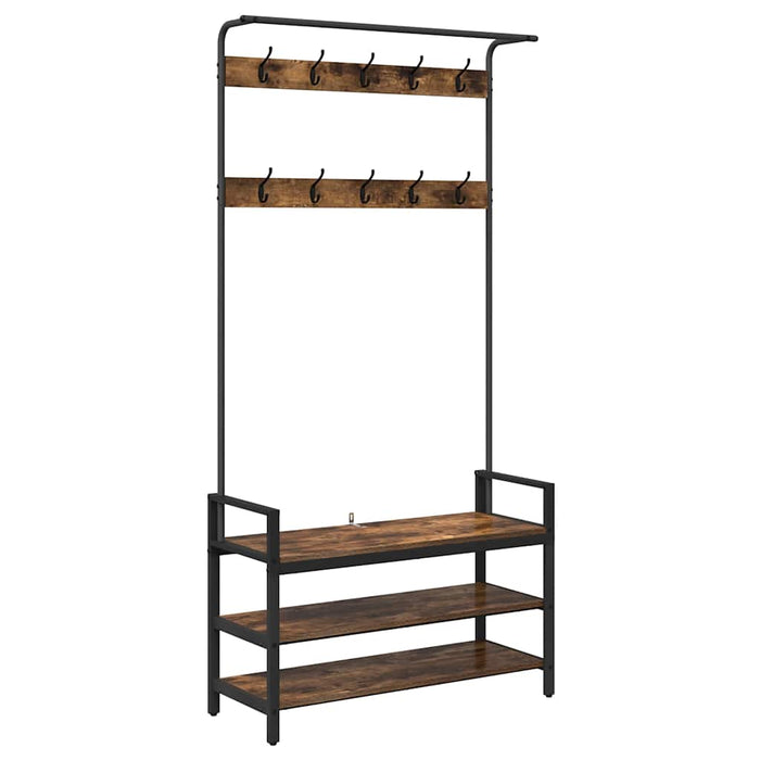 Kleshenger med hylle Røkt eik 95 x 34 x 184 cm Konstruert tre