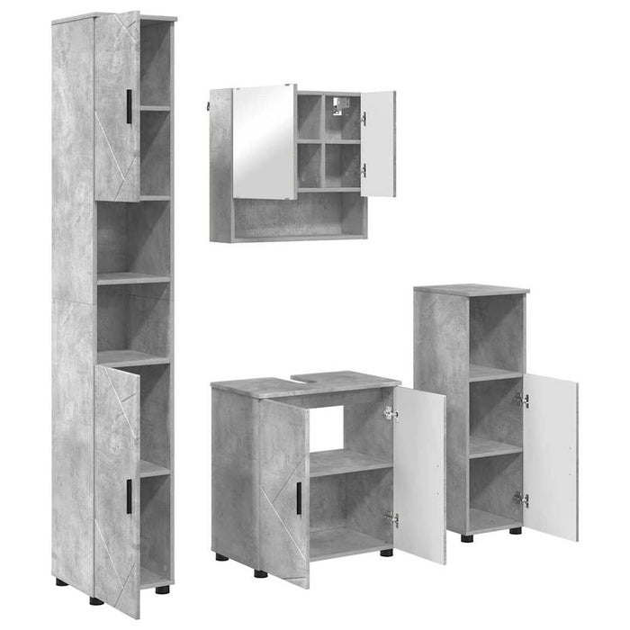 Baderomsinnredningssett med dør 4 pcs Betonggrå 61 x 35 x 64 cm
