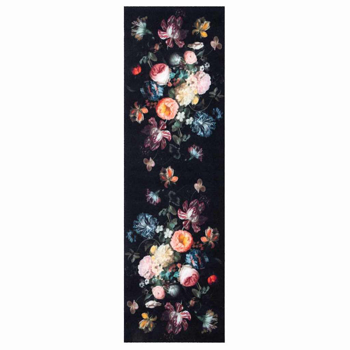 Kjøkken matte Blomster Svart 300 x 60 cm Fløyel