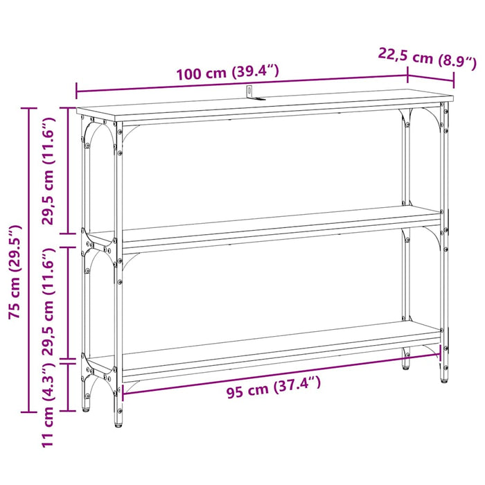 Konsollbord Svart eik 100 x 22.5 x 75 cm Ingeniørtre og Metall