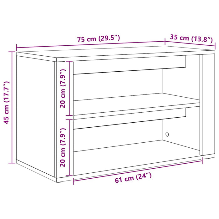 Sko Hylle med hylle Svart eik 75 x 35 x 45 cm Konstruert tre