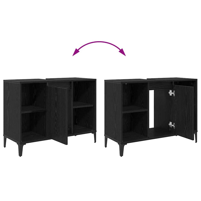 Vaskeskap med dør Svart Eik 80 x 33 x 60 cm Ingeniørtre og jern