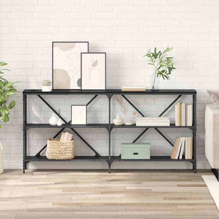 Konsollbord med hylle med lagring Svart Eik 160 x 30 x 75 cm