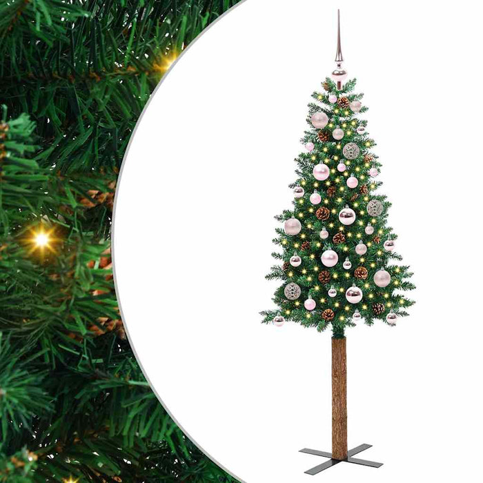 Slim juletre med 150 LED grønn 150 cm PVC og Massivt Furu tre
