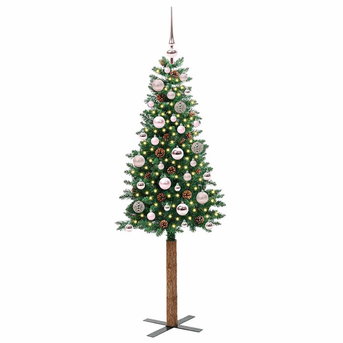 Slim juletre med 150 LED grønn 150 cm PVC og Massivt Furu tre