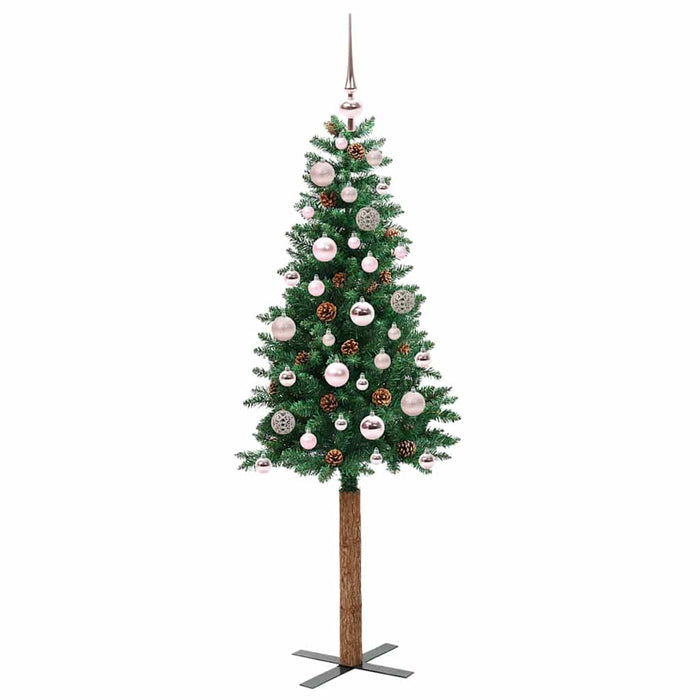 Slim juletre med 150 LED grønn 150 cm PVC og Massivt Furu tre