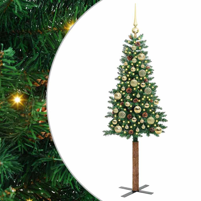 Slim juletre med 150 LED grønn 150 cm PVC og Massivt Furu tre