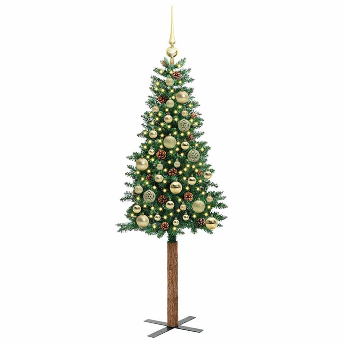 Slim juletre med 150 LED grønn 150 cm PVC og Massivt Furu tre