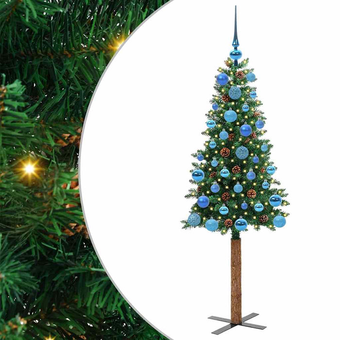 Slim juletre med 150 LED grønn 150 cm PVC og Massivt Furu tre