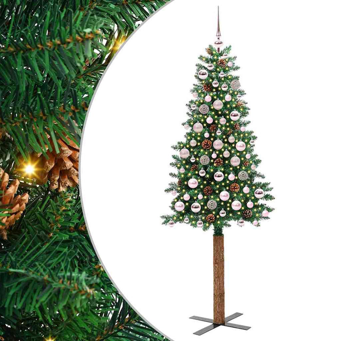 Slim juletre med 300 LED grønn 180 cm PVC og Massivt Furu tre