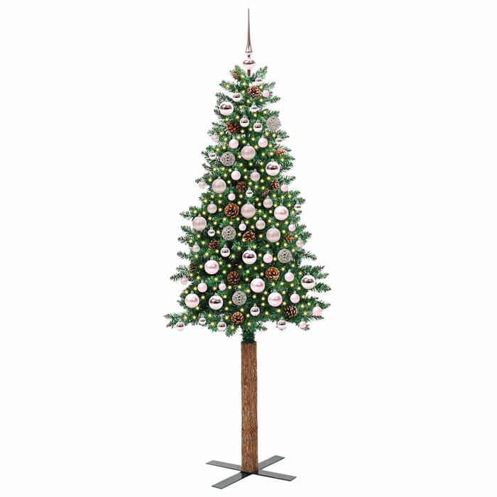 Slim juletre med 300 LED grønn 180 cm PVC og Massivt Furu tre