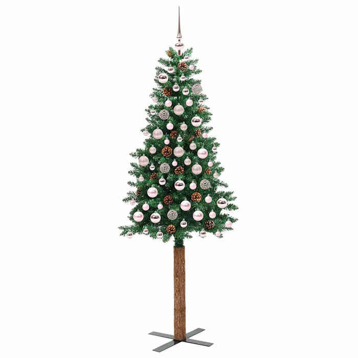 Slim juletre med 300 LED grønn 180 cm PVC og Massivt Furu tre