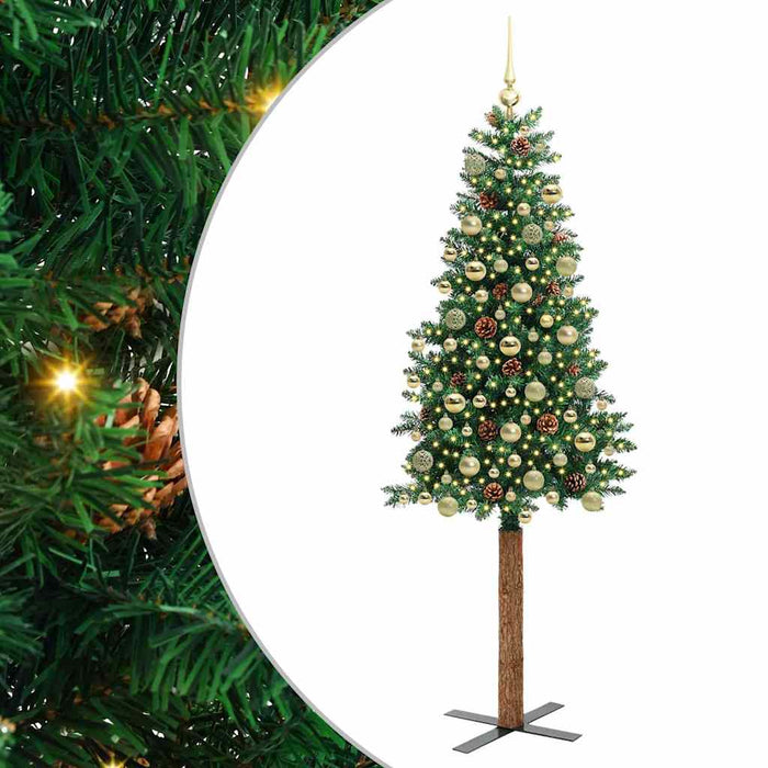 Slim juletre med 300 LED grønn 180 cm PVC og Massivt Furu tre