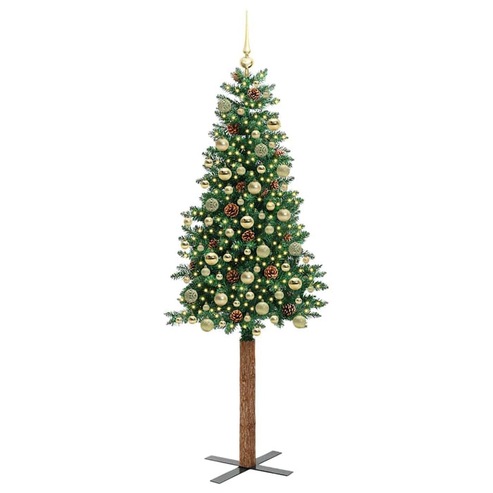 Slim juletre med 300 LED grønn 180 cm PVC og Massivt Furu tre