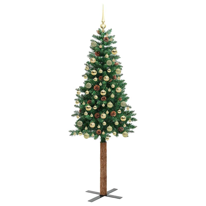 Slim juletre med 300 LED grønn 180 cm PVC og Massivt Furu tre
