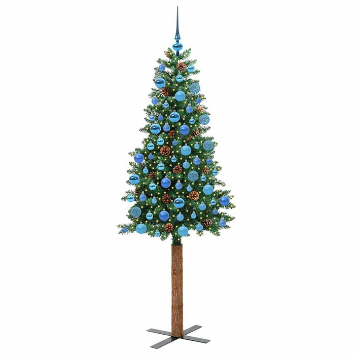 Slim juletre med 300 LED grønn 180 cm PVC og Massivt Furu tre