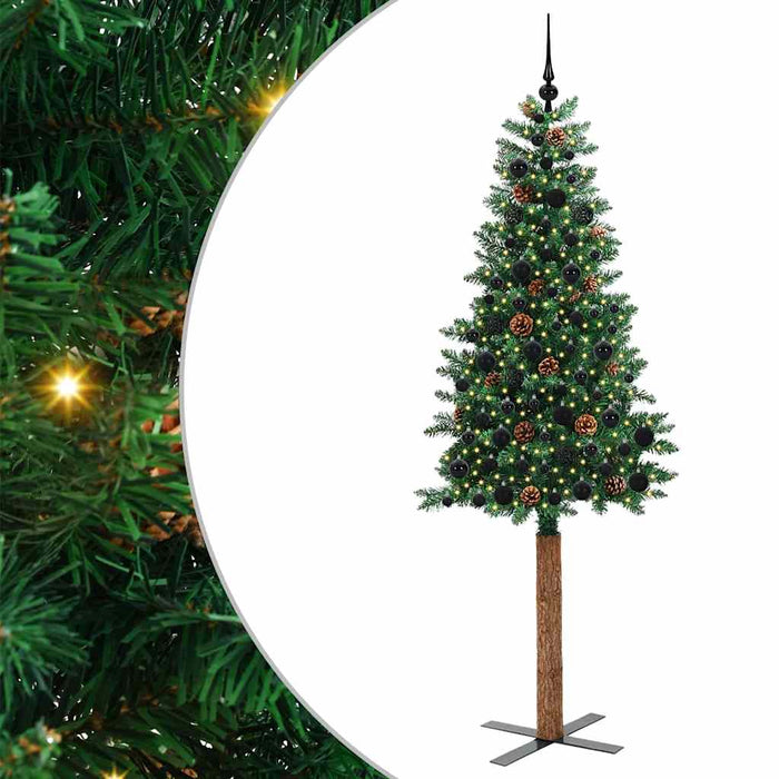 Slim juletre med 300 LED grønn 210 cm PVC og Massivt Furu tre
