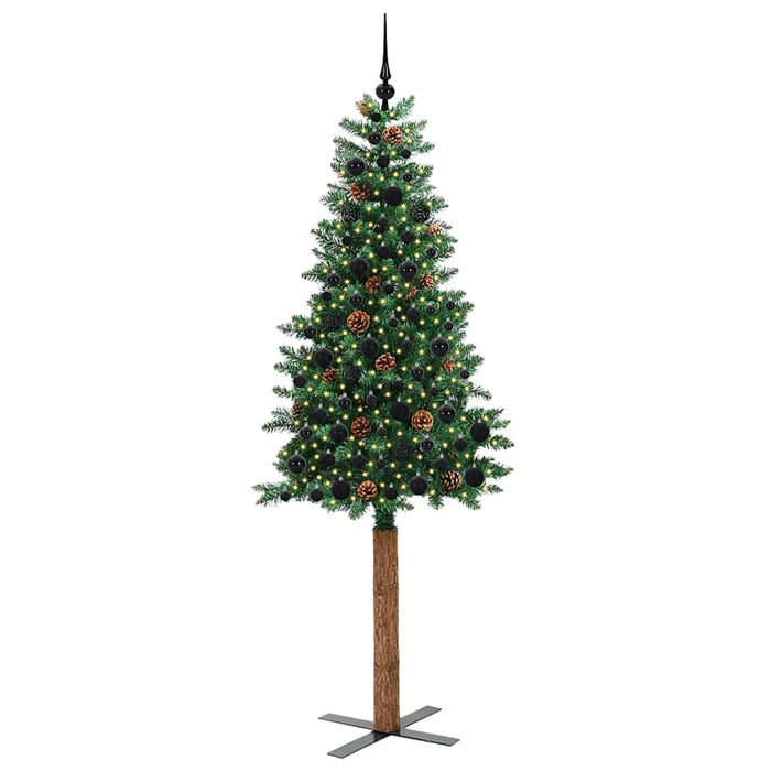 Slim juletre med 300 LED grønn 210 cm PVC og Massivt Furu tre