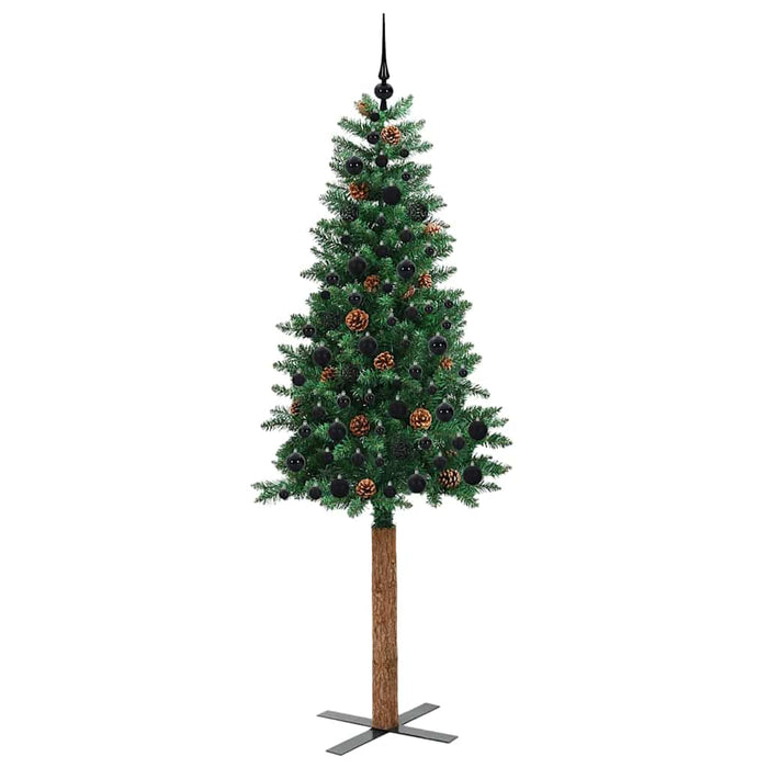 Slim juletre med 300 LED grønn 210 cm PVC og Massivt Furu tre