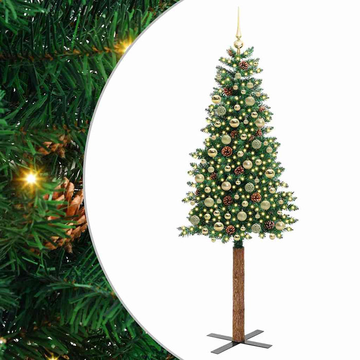 Slim juletre med 300 LED grønn 210 cm PVC og Massivt Furu tre