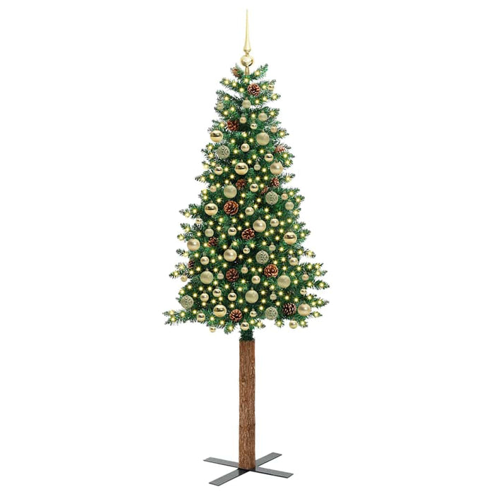 Slim juletre med 300 LED grønn 210 cm PVC og Massivt Furu tre