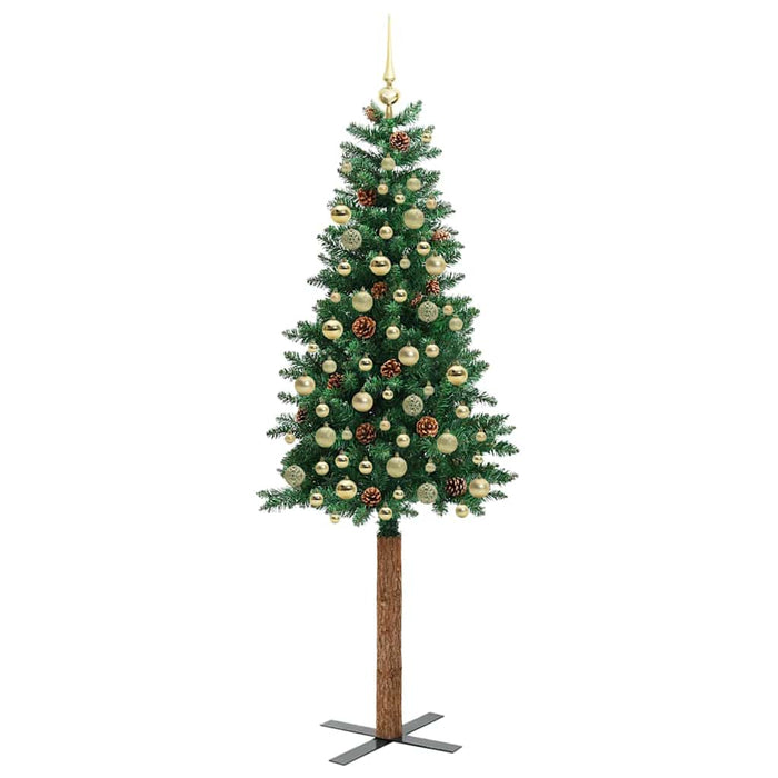 Slim juletre med 300 LED grønn 210 cm PVC og Massivt Furu tre