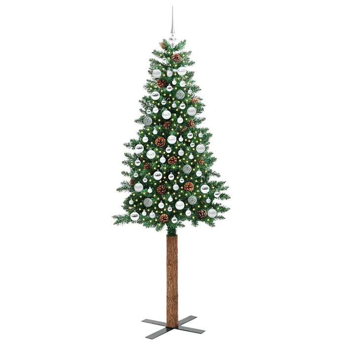Slim juletre med 300 LED grønn 210 cm PVC og Massivt Furu tre