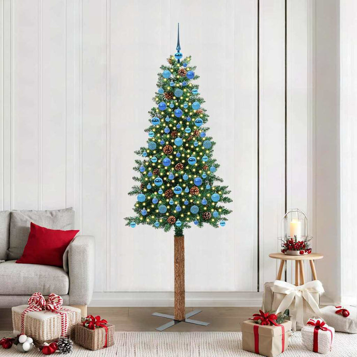 Slim juletre med 300 LED grønn 210 cm PVC og Massivt Furu tre