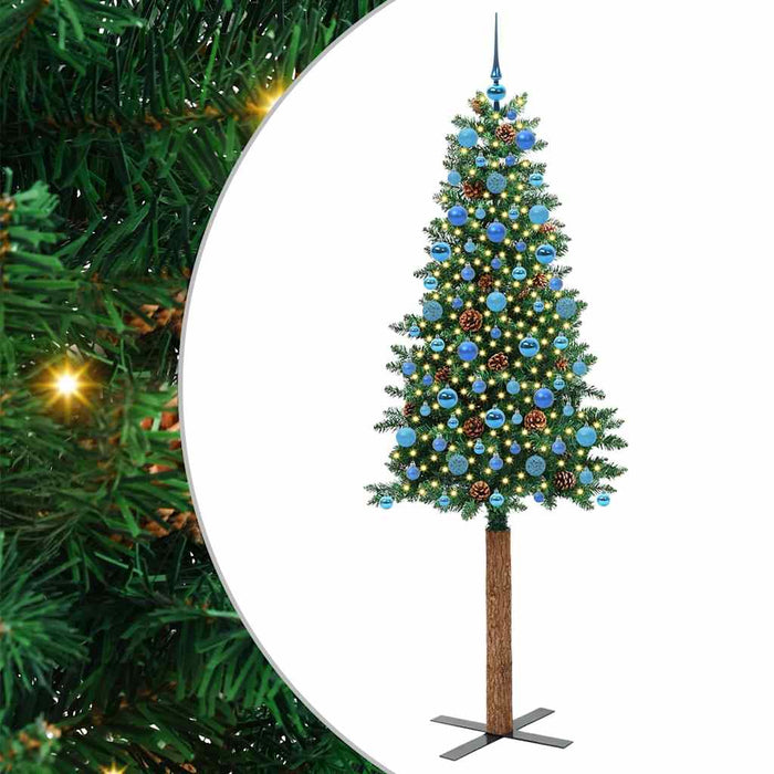 Slim juletre med 300 LED grønn 210 cm PVC og Massivt Furu tre