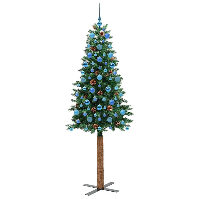 Slim juletre med 300 LED grønn 210 cm PVC og Massivt Furu tre