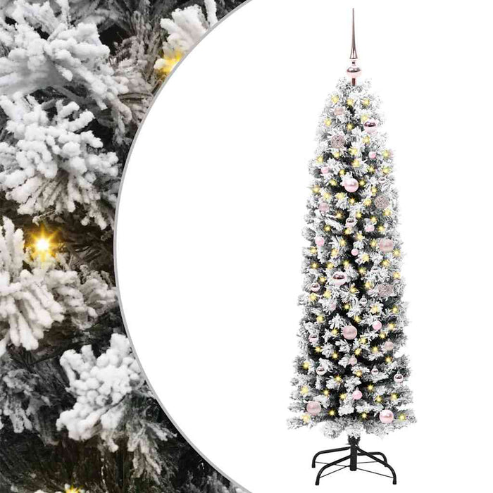 Kunstig juletre with LEDs med stativ Grønn og hvit 150 cm PVC