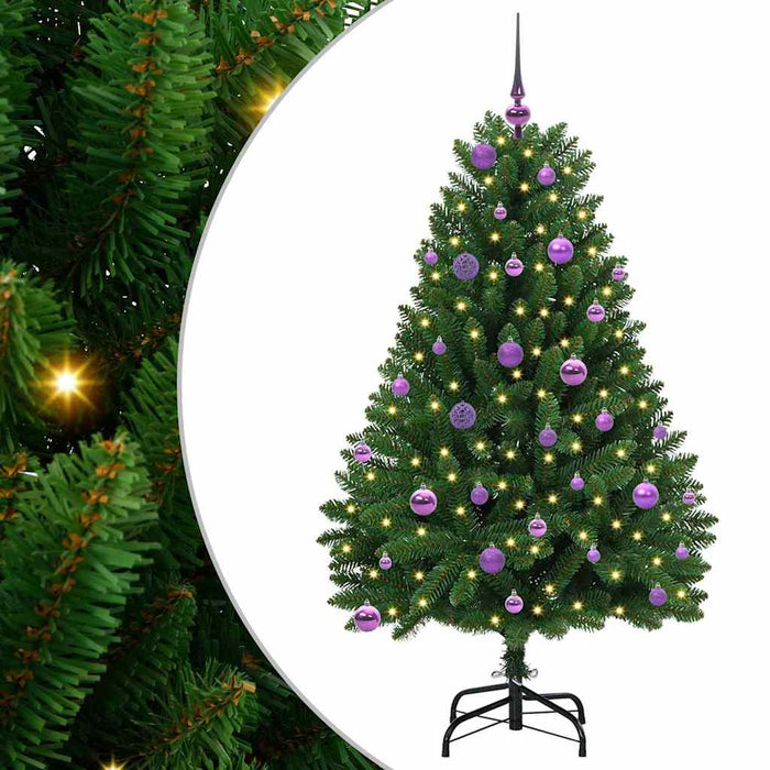 Kunstig juletre med LED -stripelys grønn 150 cm PVC og metall