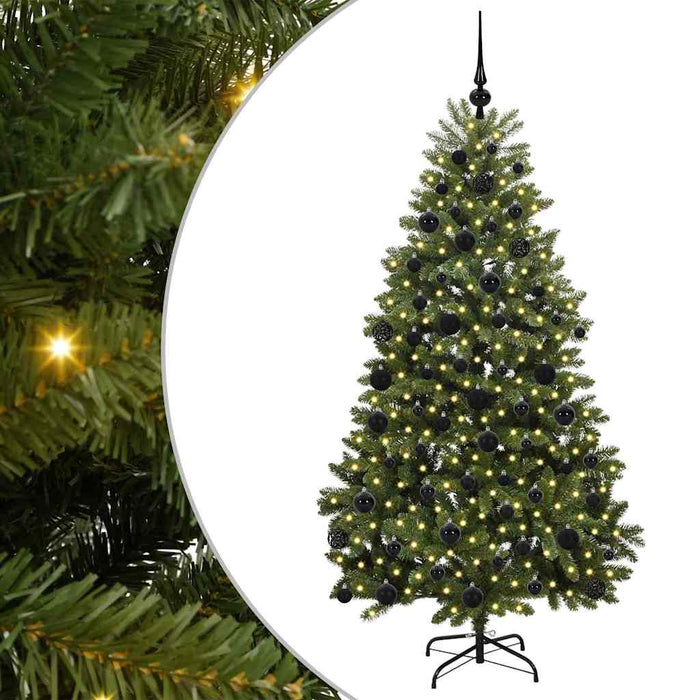 Kunstig juletre med LED -stripelys grønn 180 cm PVC og metall