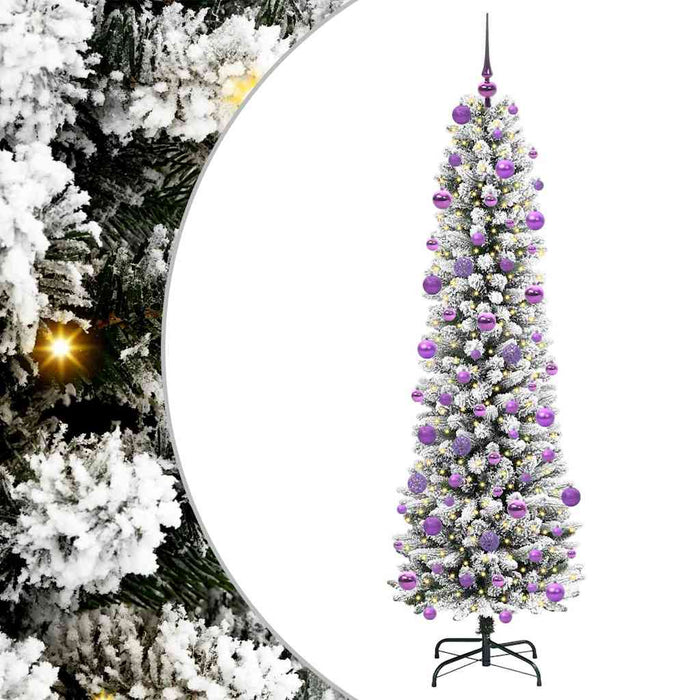 Kunstig juletre Grønn og hvit 210 cm PVC og Metall og Plast