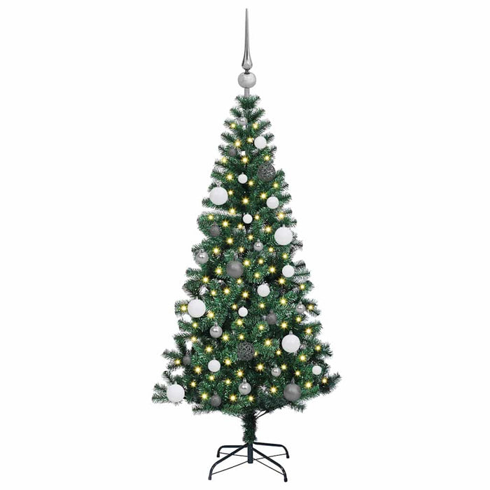 Kunstig juletre med dekorative strenglys grønn 150 cm PVC