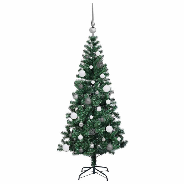 Kunstig juletre med dekorative strenglys grønn 150 cm PVC